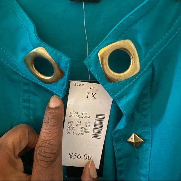 Vintage Maggie Barnes Open Jacket Womens Teal Plus 1X Grommet Detail Office NEW - Picture 7 of 11